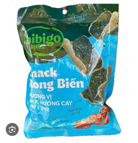 Snack Rong Biển Hàn Quốc BiBiGo Vị Mực Nướng cay gói 25g