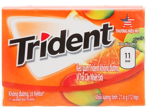 Kẹo gum không đường Trident vị trái cây nhiệt đới hộp 21.6g