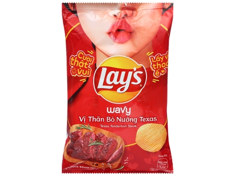 Snack khoai tây vị thăn bò nướng Texas Lay's Wavy gói 90g