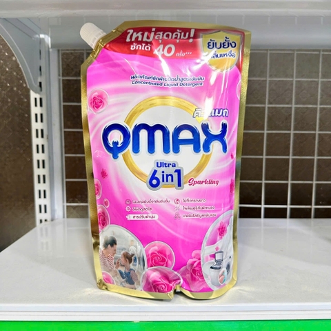 Nước giặt Qmax 6 trong 1 Sparkling hồng túi 900ml