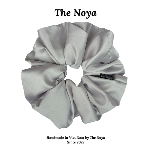 Dây buộc tóc Scrunchies lụa satin màu GRY cỡ lớn siêu bồng bềnh handmade The Noya ST14