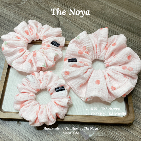 Thỏ Cherry - Scrunchies siêu phồng chất liệu xô muslin phong cách Hàn Quốc by The Noya X75
