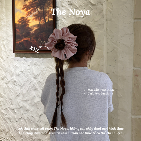 Dây buộc tóc Scrunchies lụa satin màu Rose cỡ lớn siêu bồng bềnh handmade The Noya ST12