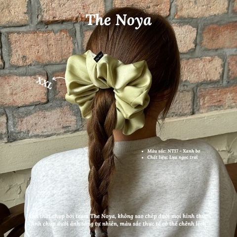 Dây buộc tóc Scrunchies lụa màu Xanh Bơ cỡ lớn bồng bềnh handmade The Noya NT17