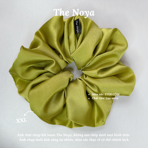 Dây buộc tóc Scrunchies lụa satin màu cốm cỡ lớn siêu bồng bềnh handmade 100% The Noya ST09