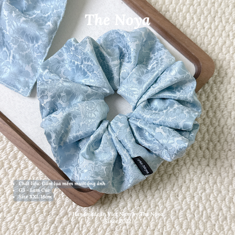 [Gấm Lụa - Lam Cúc] Cột tóc Lụa Gấm Jacquardmay thủ công The Noya G3