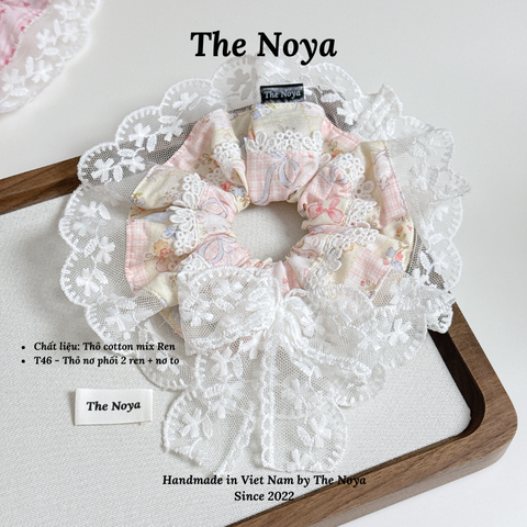 Scrunchie Phối Ren Thiết Kế Theo Yêu Cầu - Thỏ nơ phối 2 lớp ren cao cấp nữ tính handmade by The Noya T46