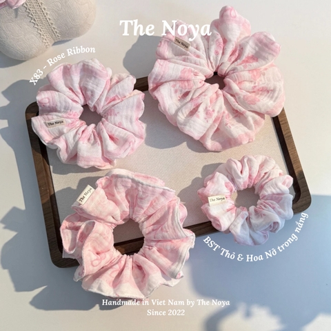 [BST Thỏ & Hoa Nở Trong Nắng] Scrunchie, dây buộc tóc xô muslim handmade siêu phồng hoạ tiết vintage The Noya X83 - Rose Ribbon