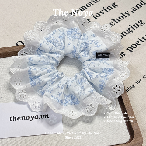 Dây cột tóc scrunchies hoạ tiết Thỏ Xanh mix ren xinh xắn phong cách Hàn Quốc by The Noya T41