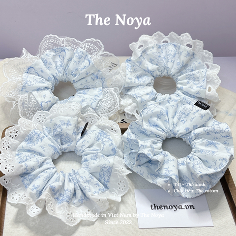 Dây cột tóc scrunchies hoạ tiết Thỏ Xanh mix ren xinh xắn phong cách Hàn Quốc by The Noya T41