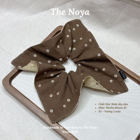 Scrunchie cột tóc Mocha Bloom handmade vải kaki dày dặn may thủ công by The Noya K1