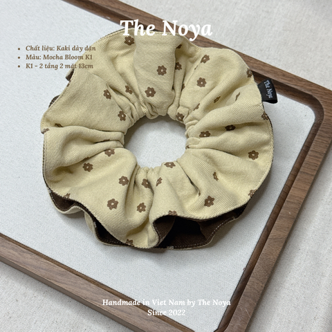 Scrunchie cột tóc Mocha Bloom handmade vải kaki dày dặn may thủ công by The Noya K1