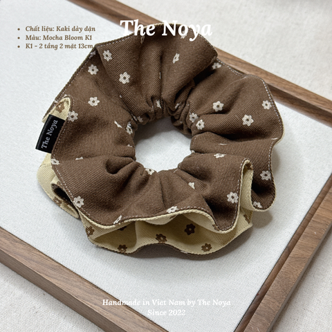 Scrunchie cột tóc Mocha Bloom handmade vải kaki dày dặn may thủ công by The Noya K1