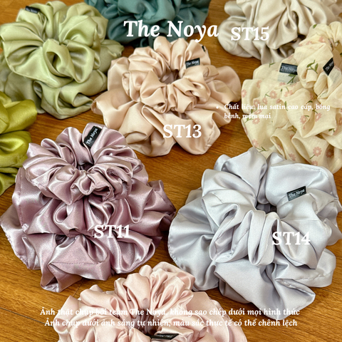 Dây buộc tóc Scrunchies lụa satin màu GRY cỡ lớn siêu bồng bềnh handmade The Noya ST14