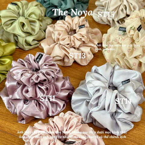 Dây buộc tóc Scrunchies lụa satin màu BEGI cỡ lớn siêu bồng bềnh handmade The Noya ST15