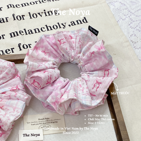 The Noya - dây buộc tóc scunchies hoạ tiết NƠ KẺ MIX cute siêu phồng phong cách Hàn Quốc T37