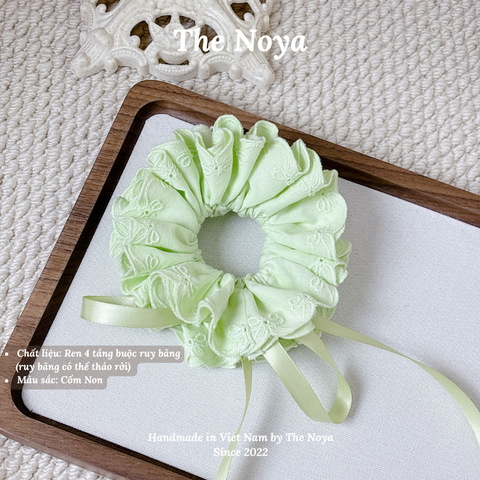 Dây buộc tóc 4 tầng ren nơ phối ruy băng dài Cozy Scrunchies handmade by The Noya