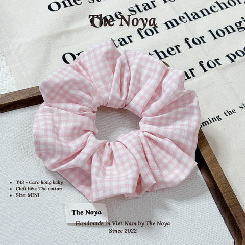 Scrunchies siêu phồng hoạ tiết CARO HỒNG BABY dễ thương mix viền ren by The Noya T43