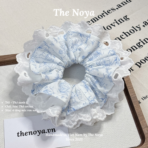 Dây cột tóc scrunchies hoạ tiết Thỏ Xanh mix ren xinh xắn phong cách Hàn Quốc by The Noya T41