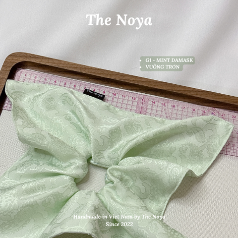 Cột tóc Gấm Lụa Jacquard màu Mint Damask may thủ công The Noya G1