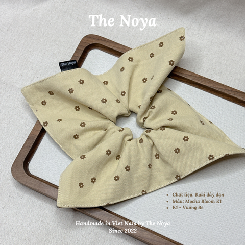 Scrunchie cột tóc Mocha Bloom handmade vải kaki dày dặn may thủ công by The Noya K1