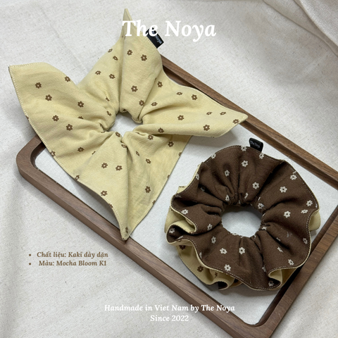 Scrunchie cột tóc Mocha Bloom handmade vải kaki dày dặn may thủ công by The Noya K1