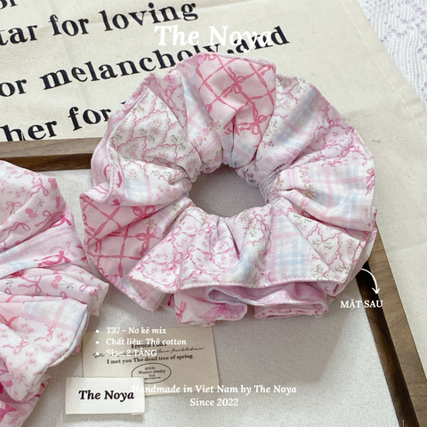 The Noya - dây buộc tóc scunchies hoạ tiết NƠ KẺ MIX cute siêu phồng phong cách Hàn Quốc T37