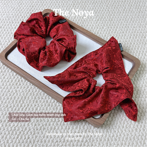 [Gấm Lụa - Chu Sa] Cột tóc Lụa Gấm Jacquardmay thủ công The Noya G4