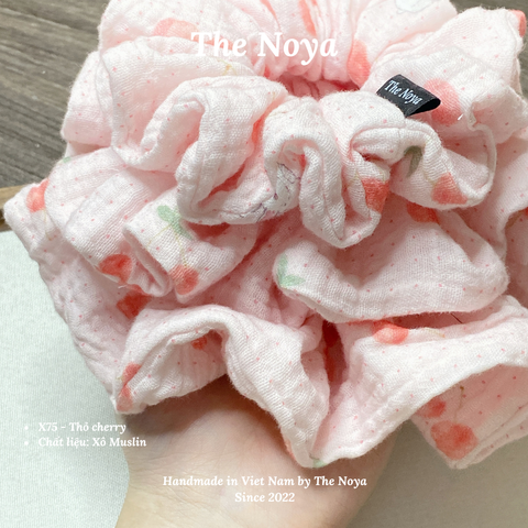 Thỏ Cherry - Scrunchies siêu phồng chất liệu xô muslin phong cách Hàn Quốc by The Noya X75