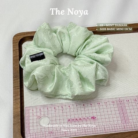 Cột tóc Gấm Lụa Jacquard màu Mint Damask may thủ công The Noya G1
