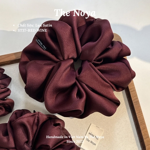 Red Wine - Dây buộc tóc scrunchies lụa satin mềm mại siêu phồng handmade by The Noya ST37