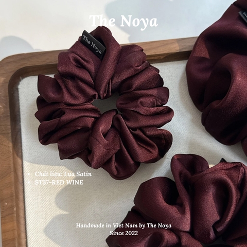 Red Wine - Dây buộc tóc scrunchies lụa satin mềm mại siêu phồng handmade by The Noya ST37