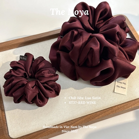 Red Wine - Dây buộc tóc scrunchies lụa satin mềm mại siêu phồng handmade by The Noya ST37