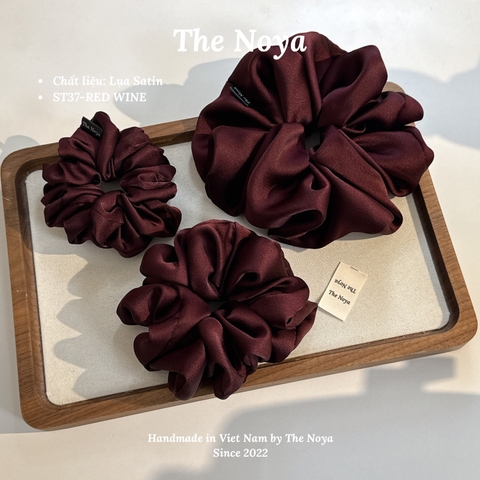 Red Wine - Dây buộc tóc scrunchies lụa satin mềm mại siêu phồng handmade by The Noya ST37