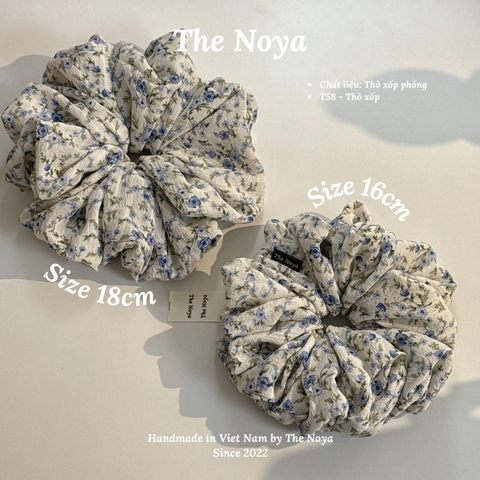 Dây buộc tóc scrunchie handmade by The Noya chất thô xốp hoa nhí T58
