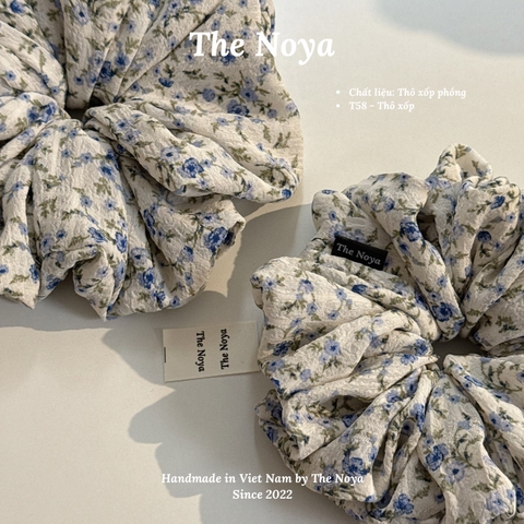 Dây buộc tóc scrunchie handmade by The Noya chất thô xốp hoa nhí T58