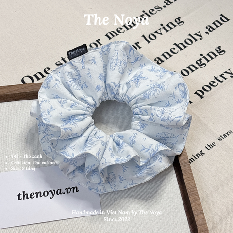 Dây cột tóc scrunchies hoạ tiết Thỏ Xanh mix ren xinh xắn phong cách Hàn Quốc by The Noya T41