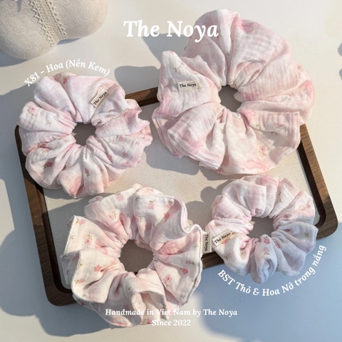 [BST Thỏ & Hoa Nở Trong Nắng] Scrunchie, dây buộc tóc xô muslim handmade siêu phồng hoạ tiết vintage The Noya X81 - Hoa nền kem