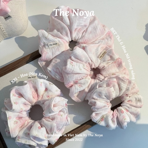 [BST Thỏ & Hoa Nở Trong Nắng] Scrunchie, dây buộc tóc xô muslim handmade siêu phồng hoạ tiết vintage The Noya X81 - Hoa nền kem
