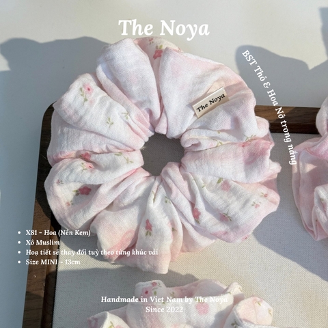 [BST Thỏ & Hoa Nở Trong Nắng] Scrunchie, dây buộc tóc xô muslim handmade siêu phồng hoạ tiết vintage The Noya X81 - Hoa nền kem