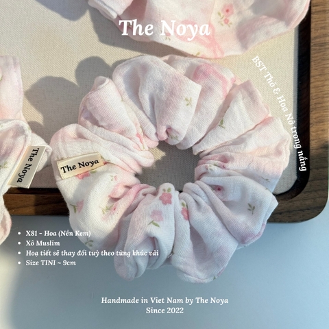 [BST Thỏ & Hoa Nở Trong Nắng] Scrunchie, dây buộc tóc xô muslim handmade siêu phồng hoạ tiết vintage The Noya X81 - Hoa nền kem