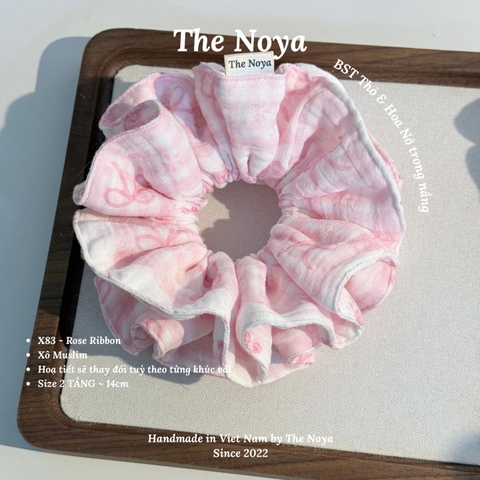 [BST Thỏ & Hoa Nở Trong Nắng] Scrunchie, dây buộc tóc xô muslim handmade siêu phồng hoạ tiết vintage The Noya X83 - Rose Ribbon