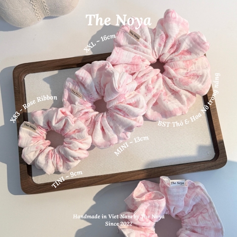 [BST Thỏ & Hoa Nở Trong Nắng] Scrunchie, dây buộc tóc xô muslim handmade siêu phồng hoạ tiết vintage The Noya X83 - Rose Ribbon