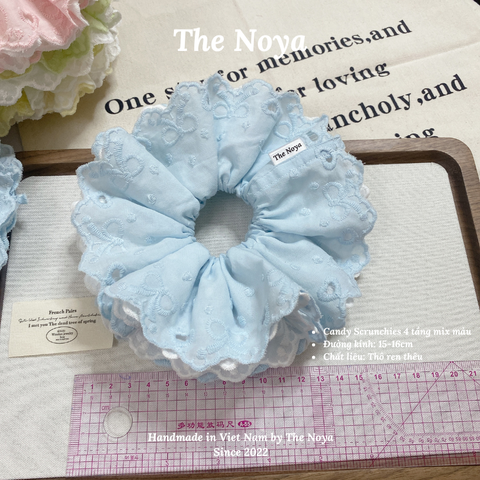 [SIÊU TO] Candy scrunchies - 4 lớp mix màu pastel siêu bồng bềnh thô pha ren nơ The Noya