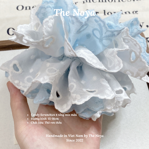 [SIÊU TO] Candy scrunchies - 4 lớp mix màu pastel siêu bồng bềnh thô pha ren nơ The Noya