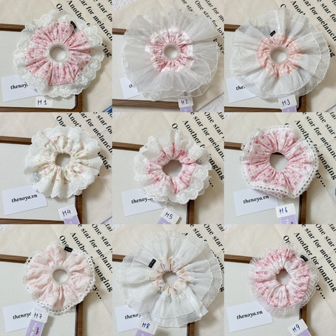 [H1-H9] Scrunchies dây buộc tóc, cột tóc phối ren siêu to phong cách Hàn Quốc được làm thủ công The Noya