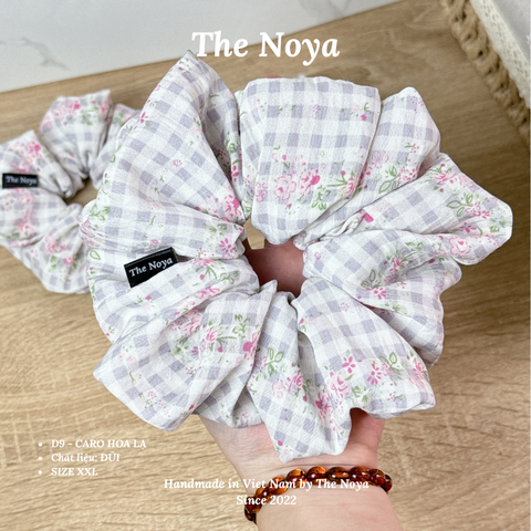 Dây buộc tóc hoạ tiết caro hoa lạ thủ công handmade chất đũi The Noya D9