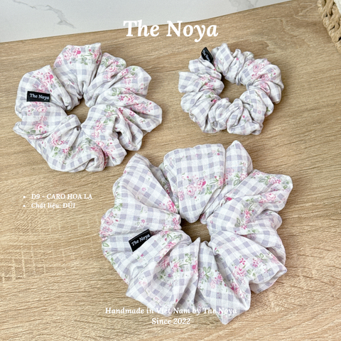 Dây buộc tóc hoạ tiết caro hoa lạ thủ công handmade chất đũi The Noya D9