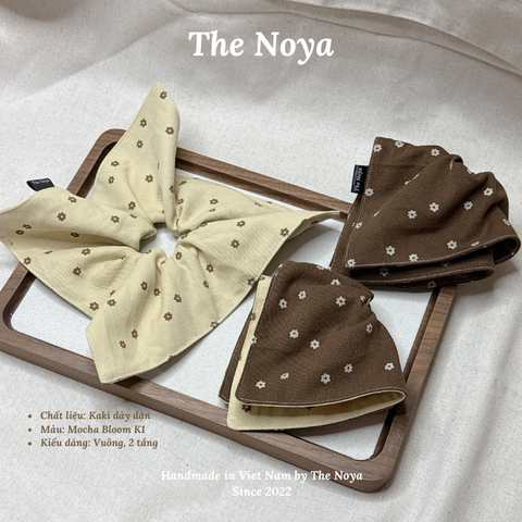 Scrunchie cột tóc Mocha Bloom handmade vải kaki dày dặn may thủ công by The Noya K1