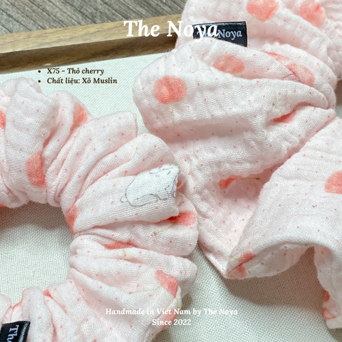 Thỏ Cherry - Scrunchies siêu phồng chất liệu xô muslin phong cách Hàn Quốc by The Noya X75